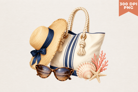 Beach Tote Bag with Summer Accessories