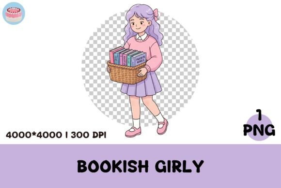 Book Basket Girl Clipart: A Thoughtful Design Asset for Book-Loving Creators
