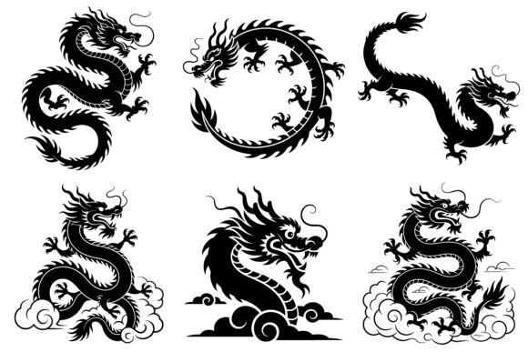 Chinese Dragon Silhouette Vector Bundle