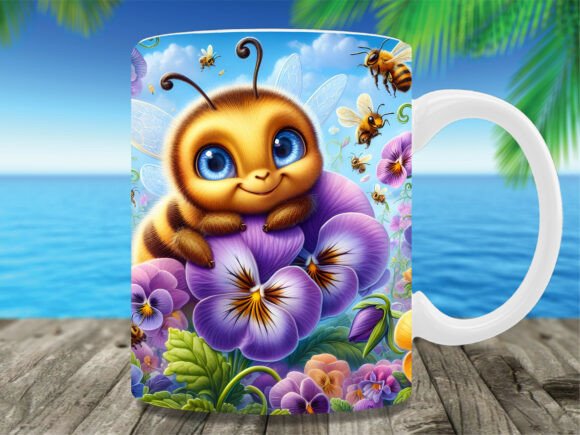 Cute Bee Purple Flower Garden Mug Wrap