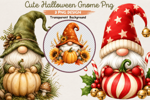 Cute Halloween Gnome PNG & Adorable Gnome Clipart Bundle