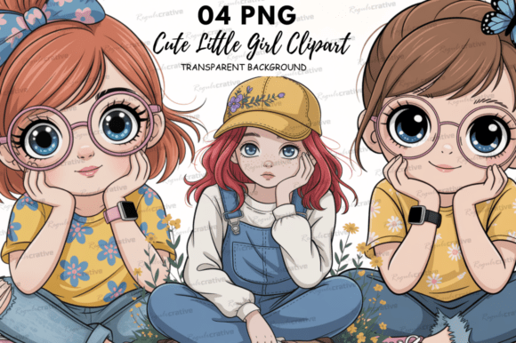 Cute Little Girl Clipart PNG Watercolor