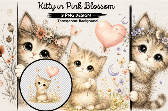 Kitty in Pink Blossom Clipart PNG: Kitten Designs That Actually Fit Your Projects