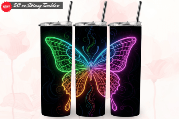Lighting Butterfly Wrap Neon Tumbler PNG