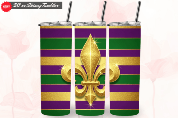 Mardi Gras 20oz Tumbler Wrap PNG Design