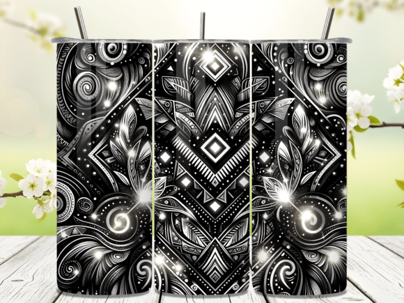 Native Black White Sparkle Flora Tumbler