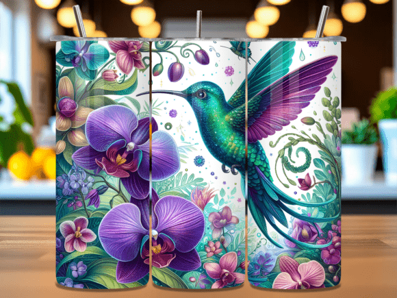 Orchid Floral Hummingbird Tumbler Wrap: A Versatile, Print-Ready Design for Crafters & Small Businesses