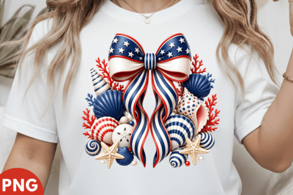 Patriotic Coastal Bow Clipart, USA Flag