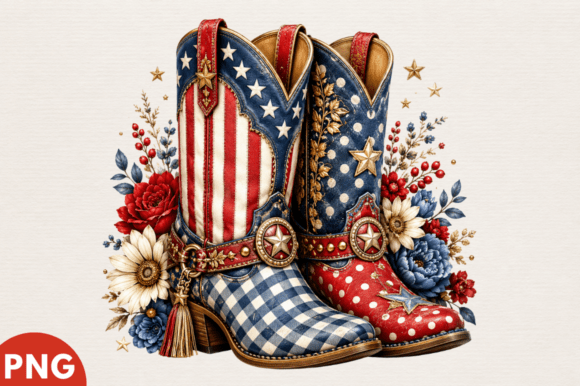 Patriotic Cowgirl Boots Clipart & USA Flag Bundle