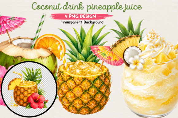 Tropical Pineapple Cocktail Clipart PNG