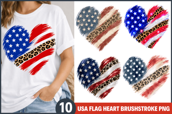 USA Flag Heart Brushstroke PNG Bundle